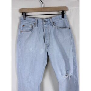 Levis 501 Women 29x32 Light Wash Distressed Button Fly Straight Jeans 28x31